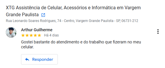 Avaliação real de cliente no Google