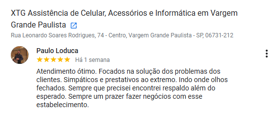 Avaliação sobre manutenção de notebook no Google
